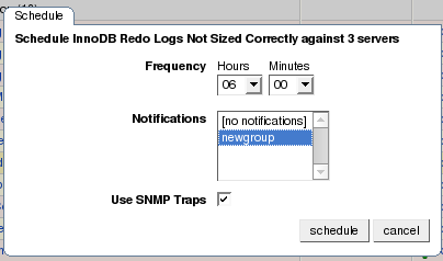 MySQL Enterprise Dashboard: Scheduling Dialog